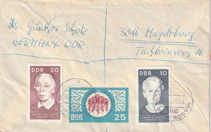 Germany DDR Cover Einschreiben Registered - 1967 - Bicycle Peace Race Kollwitz Curie World Biathlon