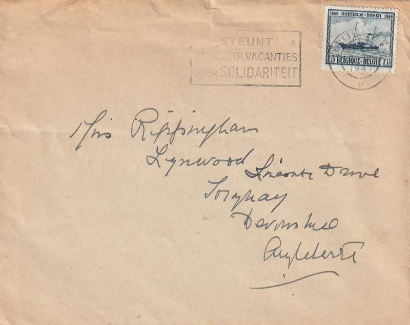 Belgium Cover - 1946 - Steamship line between Ostend and Dover Ships SS Diamant Slogan Steunt de sc