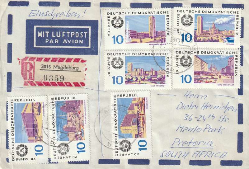 Germany DDR Cover Einschreiben Registered - 1969 - Views of Cities 20th Anniversary