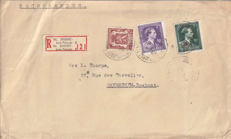 Belgium Cover Registered - 1945 1946 - Great Britain EMBASSY SEAL King Leopold III Surcharged Coat