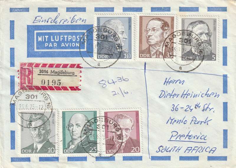 Germany DDR Cover Einschreiben Registered - 1974 - Portraits Famous Germans UPU Transport