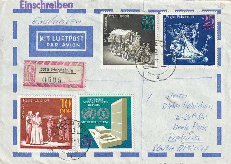 Germany DDR Cover Einschreiben Registered - 1973 - Great Theatrical Theatre Productions UN Youths a