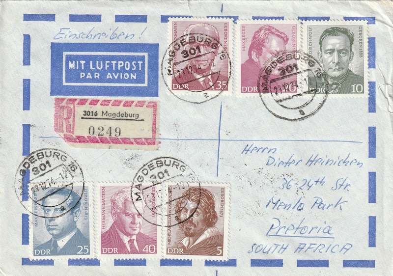 Germany DDR Cover Einschreiben Registered - 1972 1973 - Personalities Famous Portraits Roses Social