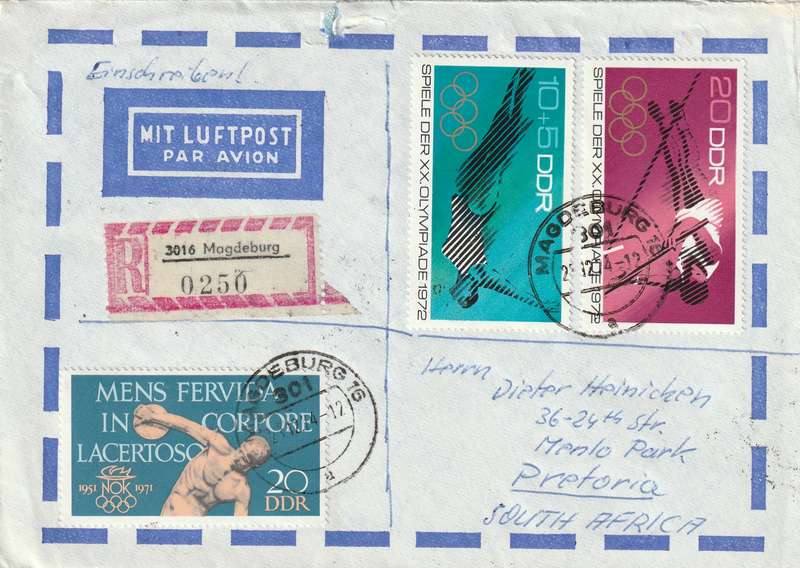 Germany DDR Cover Einschreiben Registered - 1971 1972 Summer Olympics Olympic Committee