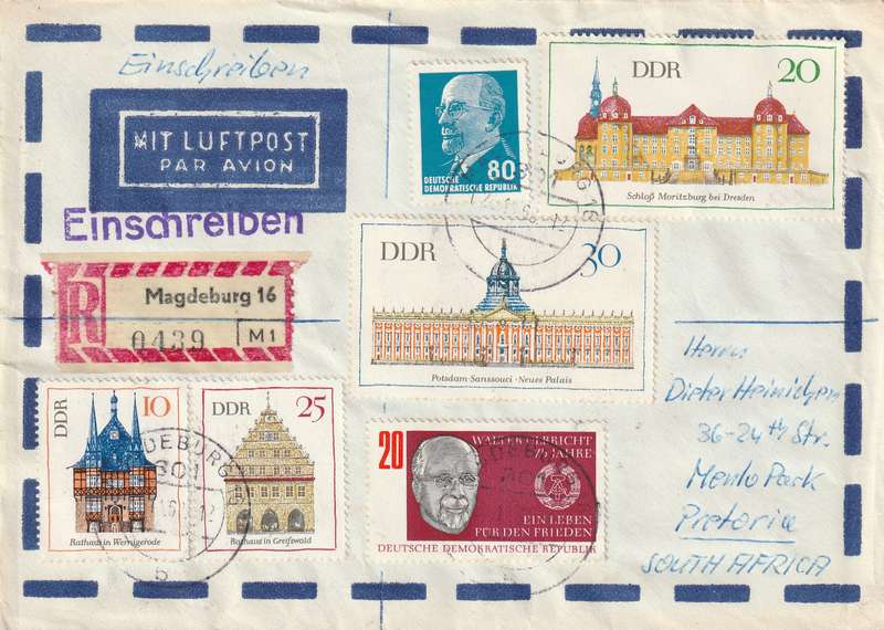 Germany DDR Cover Einschreiben Registered - 1967 1968 - Buildings Ulbricht Youth Festival Trener st
