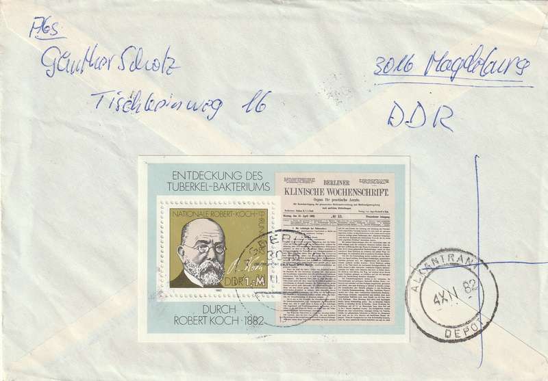 Germany DDR Cover Einschreiben Registered - 1982 - TB Bacillus Centenary Robert Koch Tugboats River