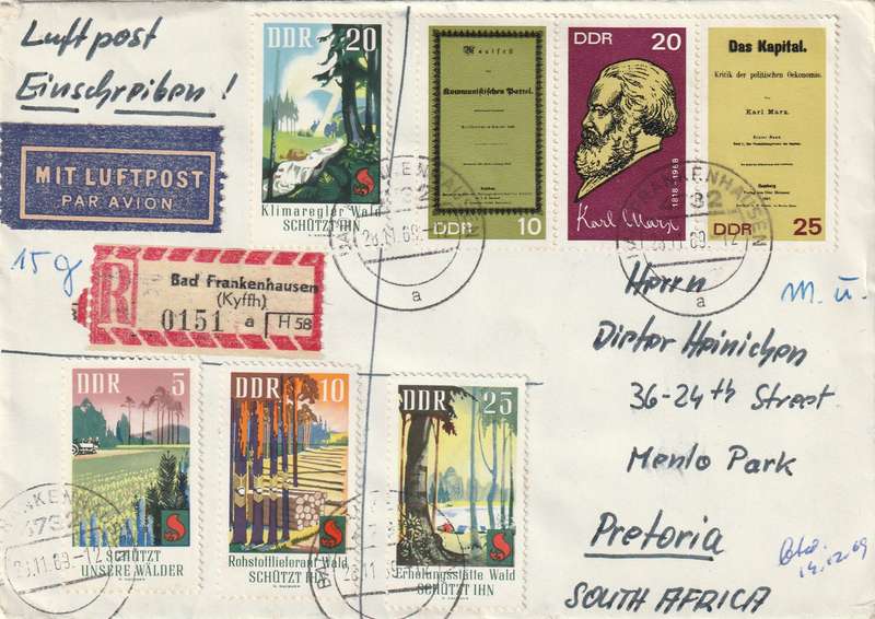 Germany DDR Cover Einschreiben Registered - 1968 1969 - Karl Marx Prevention of forest fires