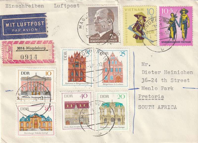 Germany DDR Cover Einschreiben Registered - 1967 1969 - Buildings Vietnam Ulbricht City Views 20th