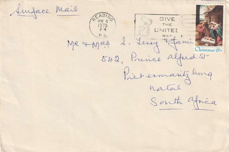 United States USA Cover - 1970 - Christmas Nativity Slogan Give the United Way Torch