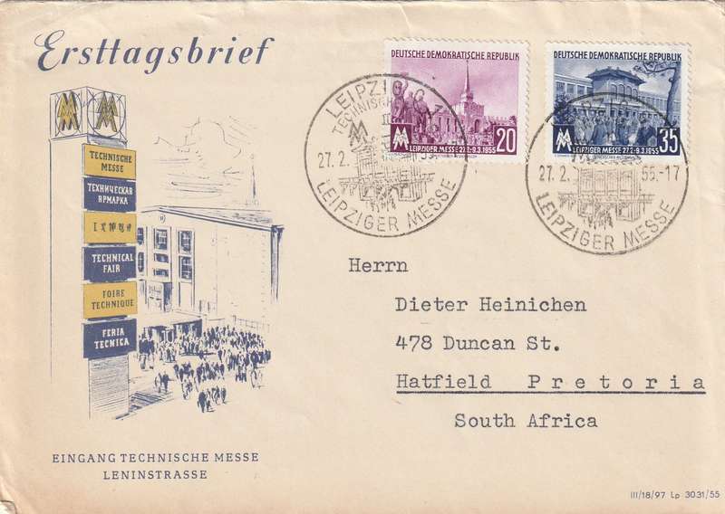 Germany DDR Cover FDC - 1955 - Leipzig Fair