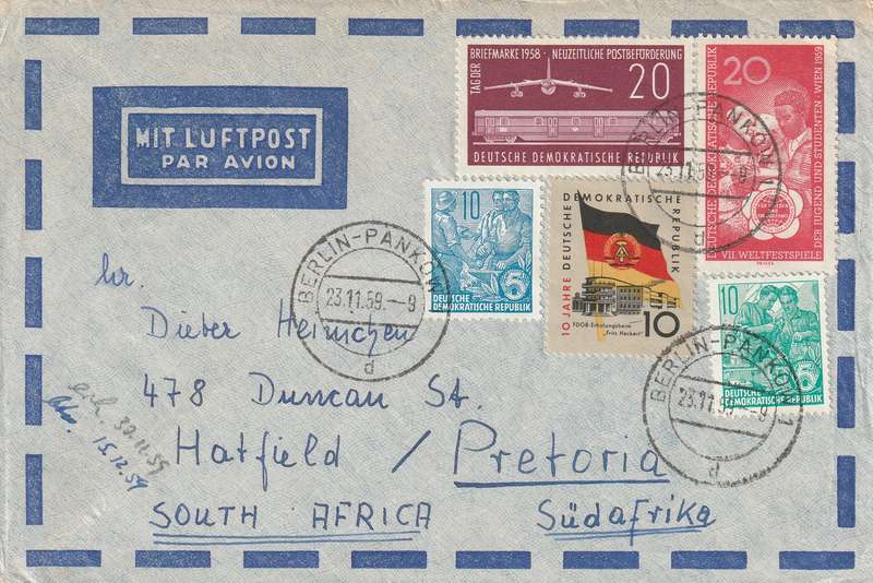 Germany DDR Cover Einschreiben Registered - 1958 1959 - Day of the Stamp Aviation World Youth Festi