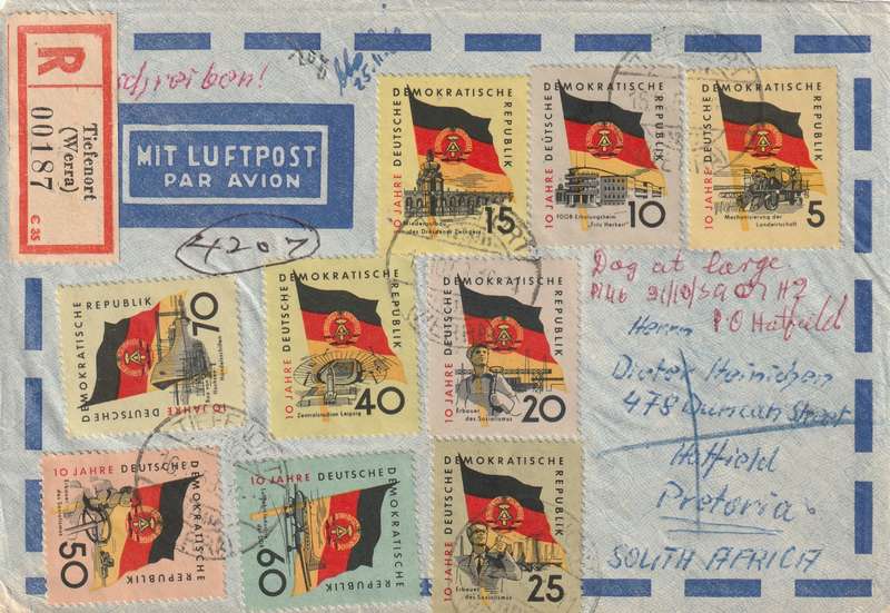 Germany DDR Cover Einschreiben Registered - 1959 - German Democratic Republic 10th anniversary Flag
