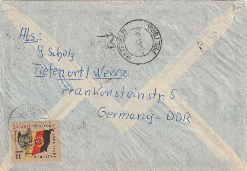 Germany DDR Cover Einschreiben Registered - 1959 - German Democratic Republic 10th anniversary Flag