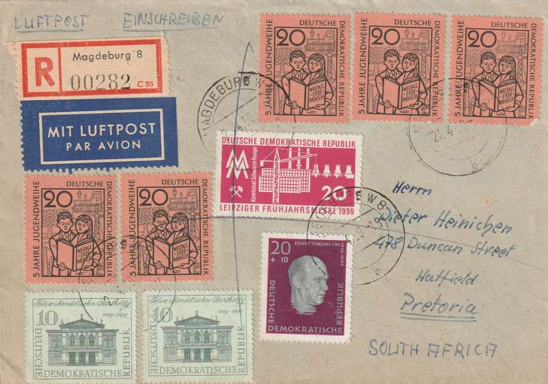 Germany DDR Cover Einschreiben Registered - 1959 - 5 years Youth Consecration ceremony Leipzig Thal