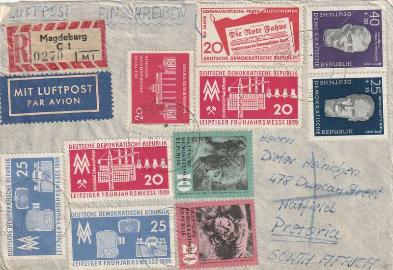 Germany DDR Cover Einschreiben Registered - 1959 - Leipzig Fair Schneider Breitscheid Democratic Ci
