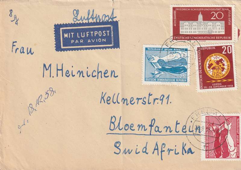 Germany DDR Cover - 1958 - People's fight against atomic death Schiller University Spartacist Spo