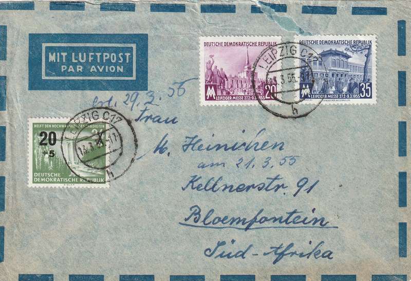 Germany DDR Cover - 1955 - Leipzig Spring Fair Surcharged X Flood Victims