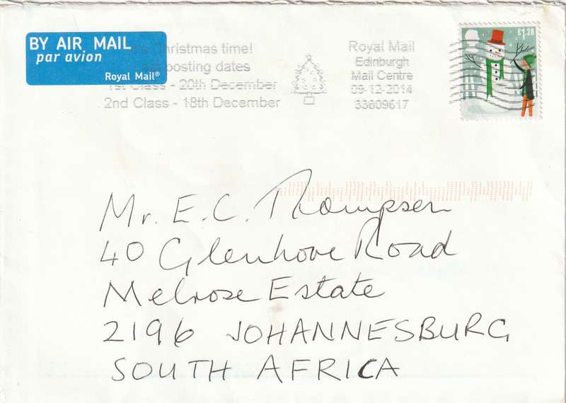 Great Britain Cover - 2014 - Christmas Snowman Slogan Last Posting Dates