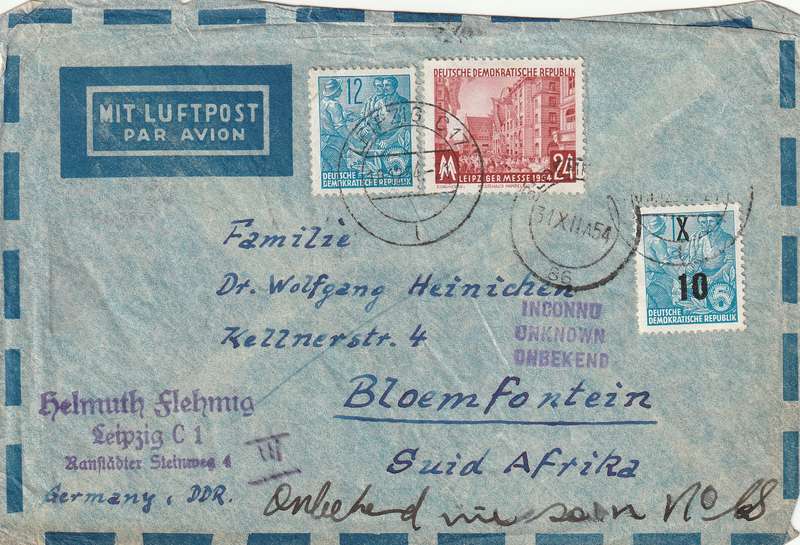 Germany DDR Cover - 1954 - Leipzig Fair Definitive Surcharge 10 on 12 X