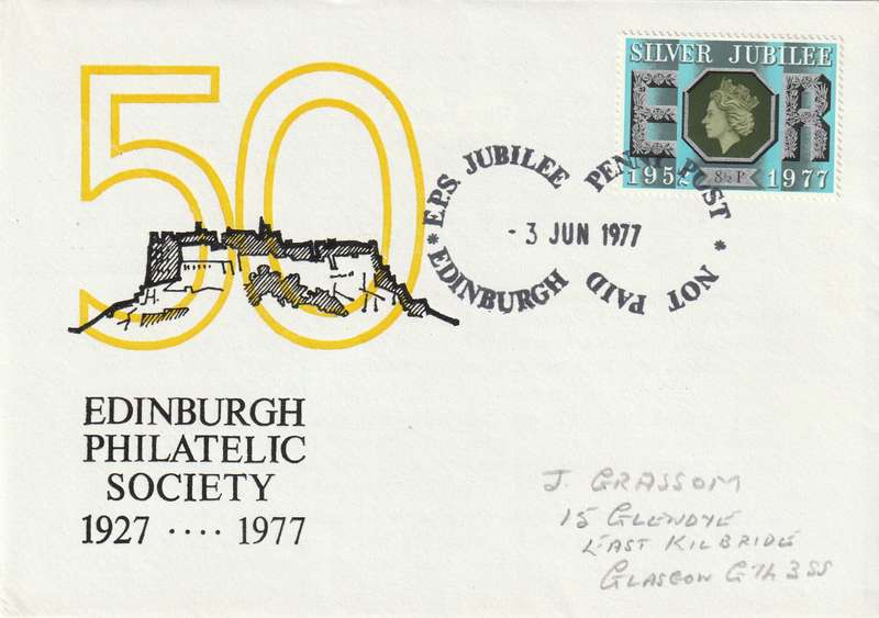 Great Britain Cover - 1977 - Silver Jubilee Edinburgh Philatelic Society 50 Penny Post Not Paid