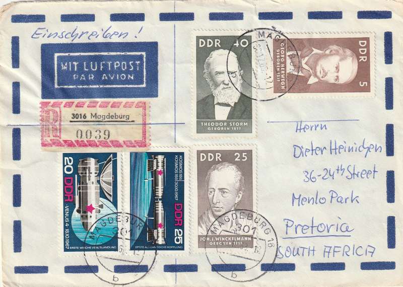 Germany DDR Cover Einschreiben Registered - 1967 1968 - Portraits Storm Herwegh Winckelmann Venus L