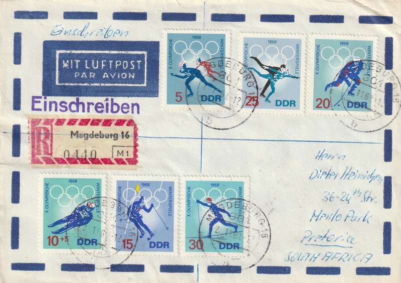 Germany DDR Cover Einschreiben Registered - 1968 - 10th Winter Olympic Games Leipzig Fall Fair Mode