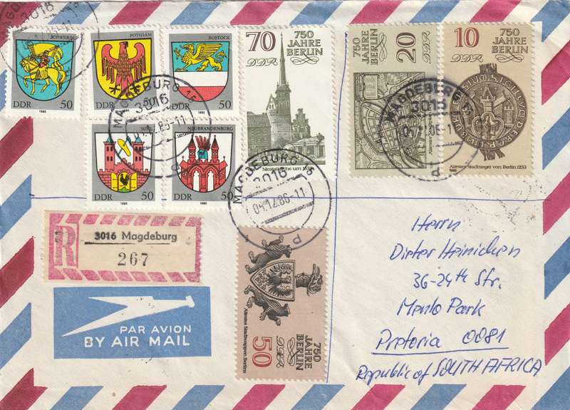 Germany DDR Einschreiben Registered Cover - 1986 1985 (1983) - Berlin 750 City Arms Type