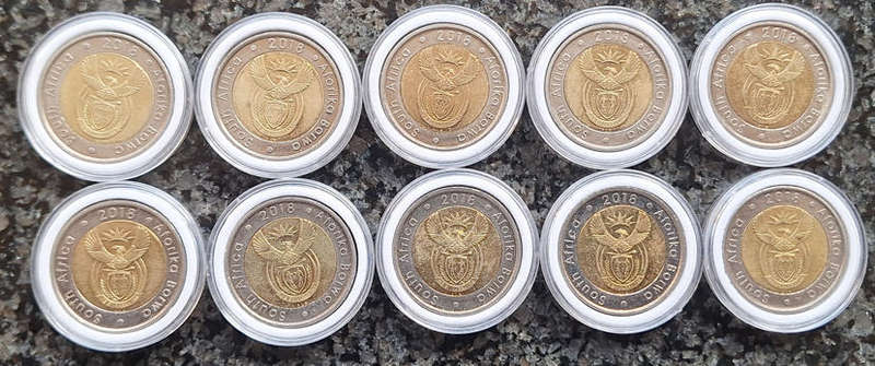 10 x 2018 Nelson Mandela Centenary R5.00 coins (Encapsulated) - In good condition! 1 Bid for all!
