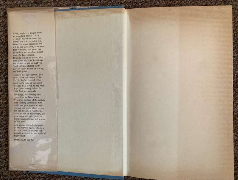 The Varsity Spirit, The Story of Rugby Football at UCT, 1883-1963 - L. Babrow & R.K. Stent