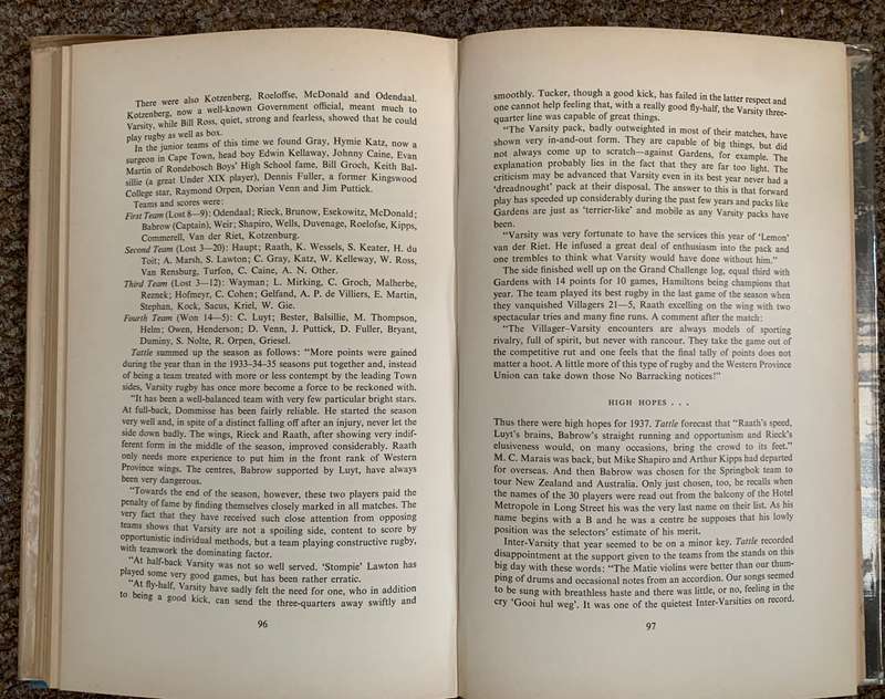 The Varsity Spirit, The Story of Rugby Football at UCT, 1883-1963 - L. Babrow & R.K. Stent