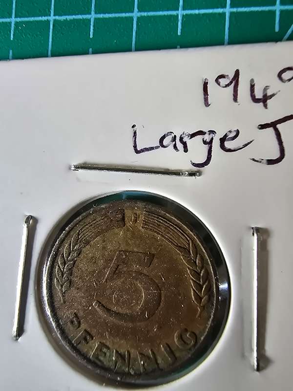 1949 5 Pfennigs ~ Bank of German States Small & Large "J"