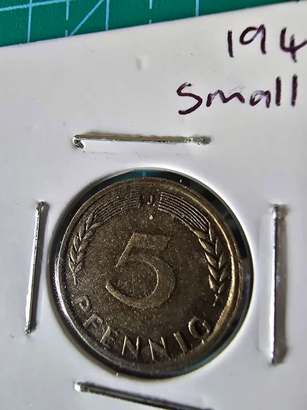 1949 5 Pfennigs ~ Bank of German States Small & Large "J"