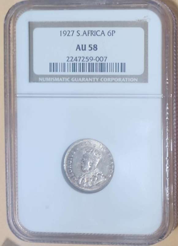 1927 6 Pence AU58