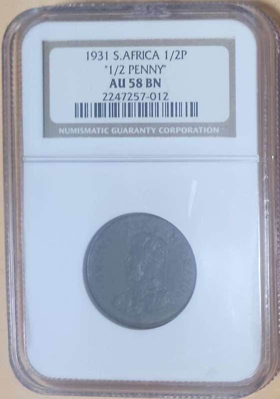 1931 Half Penny AU58BN 'Zuid-Afrika' mintage ~ 145343