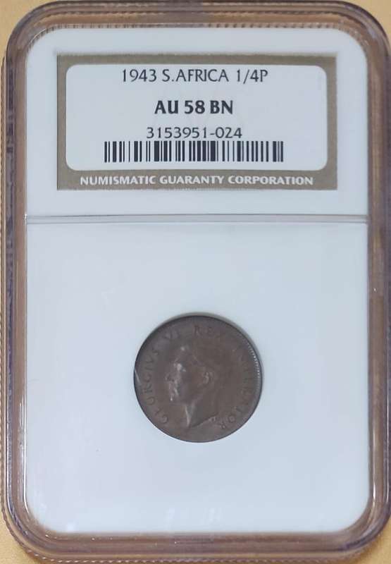 1943 Quarter Penny (1/4D) AU58BN