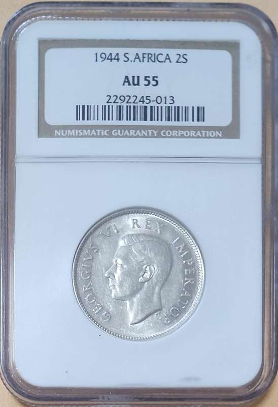 1944 Two Shillings (2s) Au55 ~ Mintage 225 000!