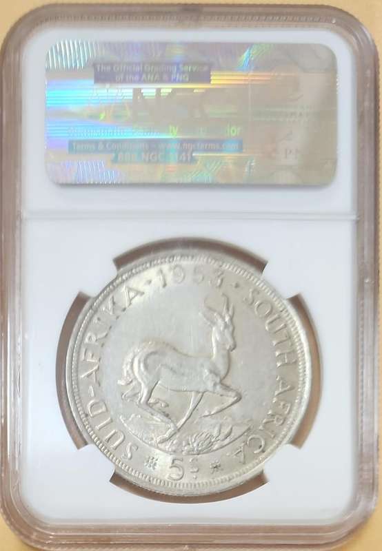 1953 5 shilling AU50
