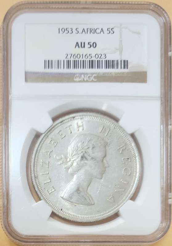 1953 5 shilling AU50
