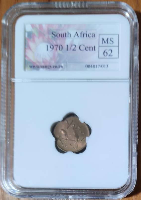 1970 1/2 cent Error MS62 ~ with clipped planchet