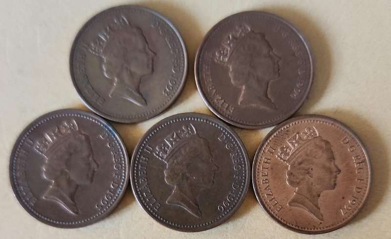 Great Britain ~ One Penny 1993, 1994, 1995, 1996, 1997