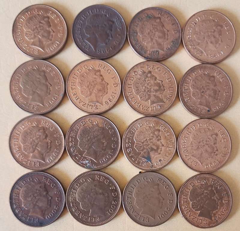 Great Britain ~ One Penny 1998, 1999, 2000, 2001, 2003 ~ 16 coins!!