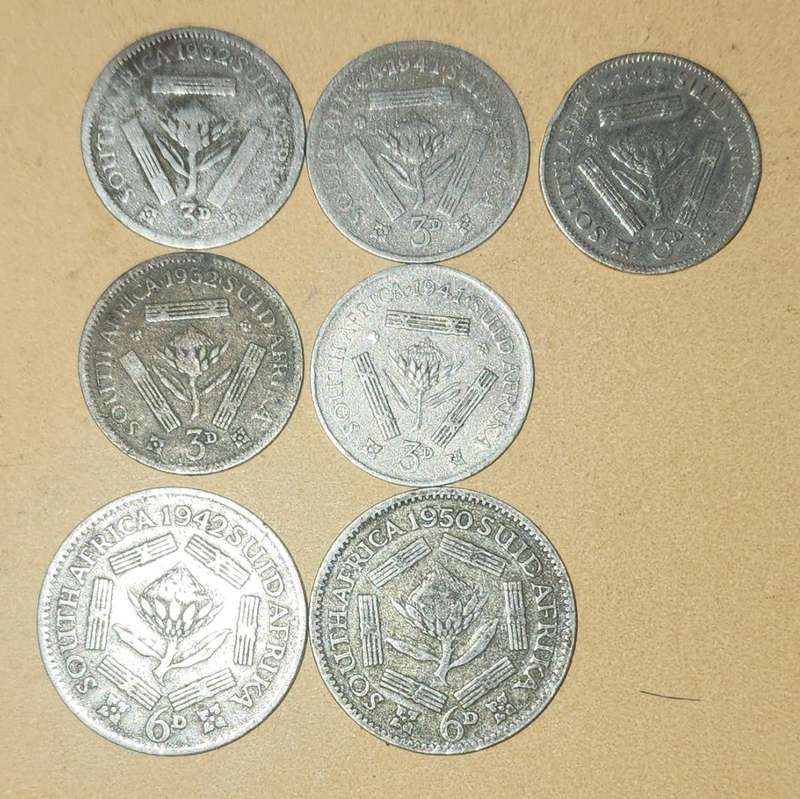 3 Pence ~ 1932, 1941, 1943 & 6 Pence ~ 1942, 1950 Silver Lot!