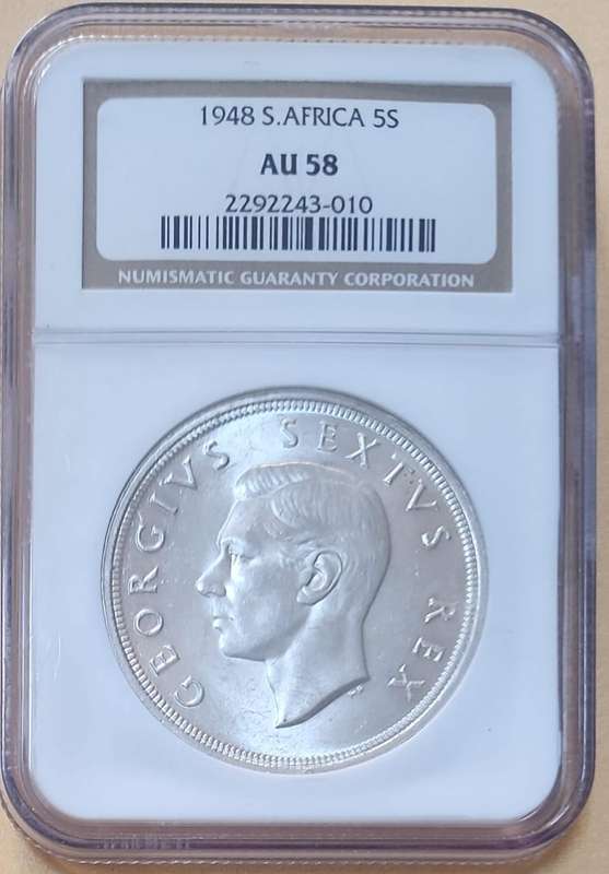 1948 Five (5) Shillings (Crown) AU58