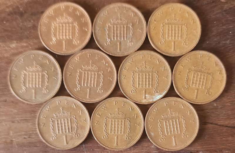 Great Britain ~ New Penny - Elizabeth II 1971-1981 SET! (1972 not incl, proof only) ~ 10 Coins