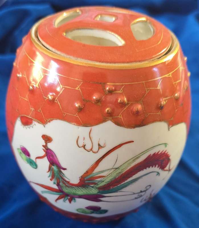 Vintage- Chinese Orange - Red Dragon and Phoenix Designed Ginger Jar