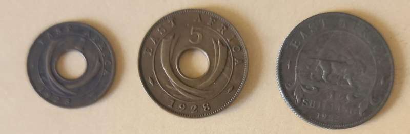 East Africa ~ 1923-One Cent, 1928-Five Cent, 1945-1 Shilling