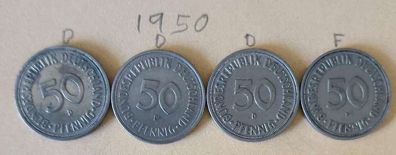 1950 3xD & 1xF German 50 PFENNIG