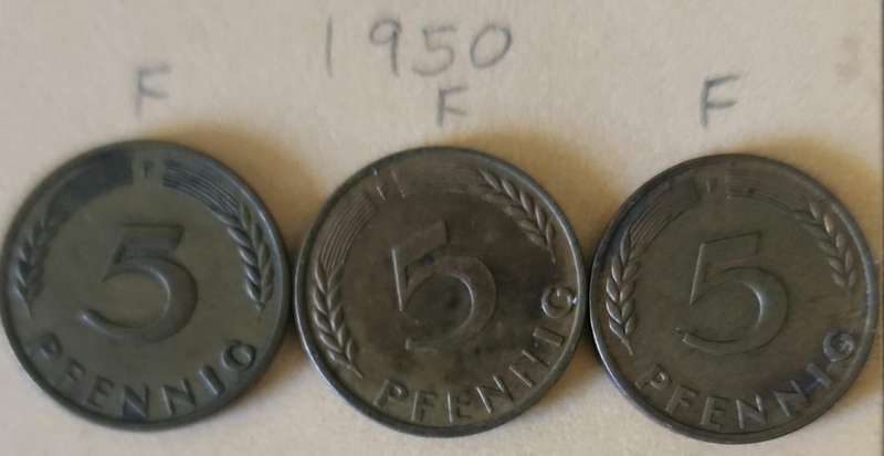 1950 Fx3 German 5 PFENNIG