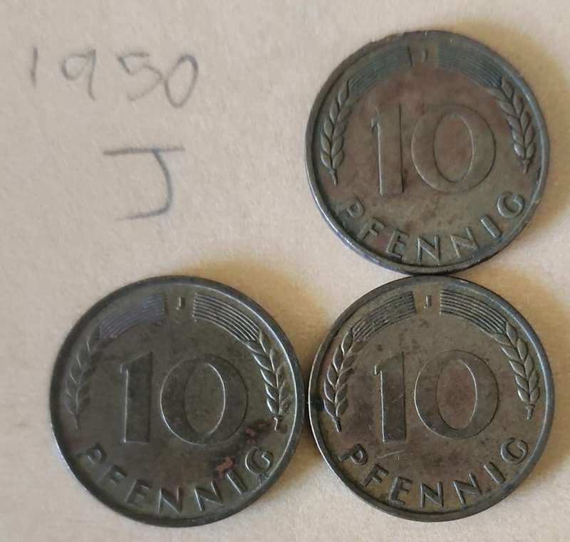 1950 J German 10 PFENNIG ~ Bid per coin