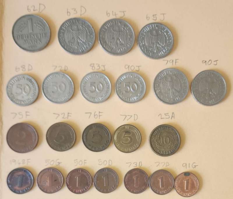 From 1925 German  (A, D, J, F & G)~ 22 Coin Lot